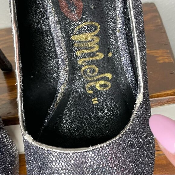 Promise Stiletto Platform Glitter Sparkly Steel Gray / Pewter High Heels Size 9 - Picture 7 of 15